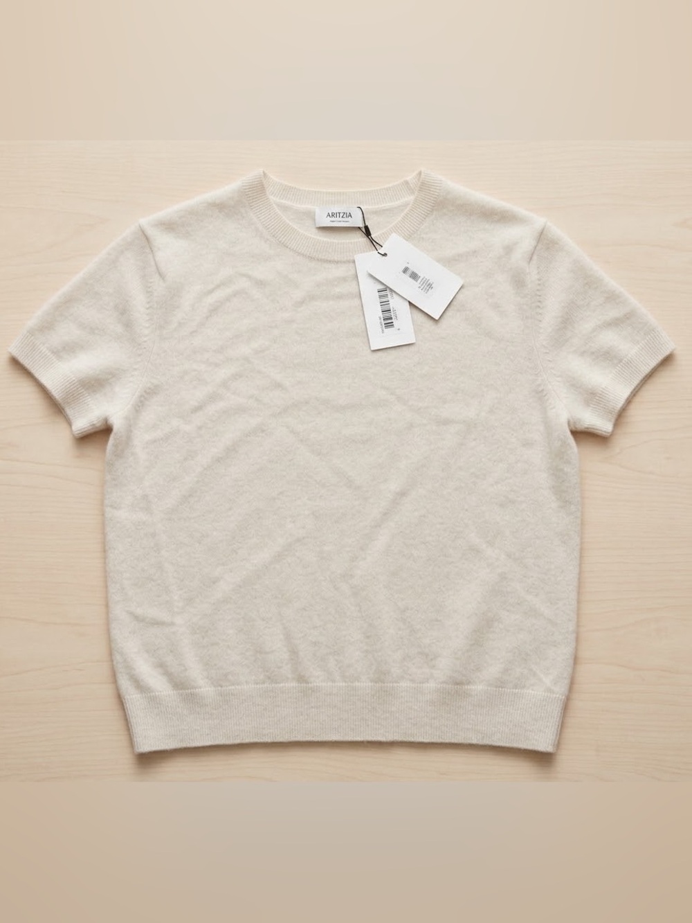 NWT Aritzia Bare Cashmere Bloor Shortsleeve Sweater Heather Light Oatmeal Large